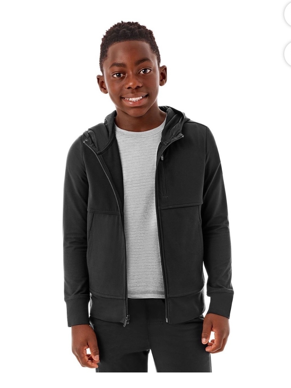 Kids Black Full-Zip Hooded Sweatshirt